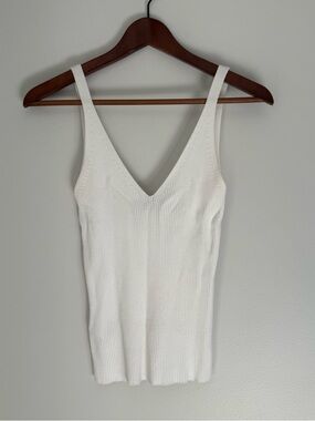 Mango White Ribbed Tank Top | Stretchy | Classic | Size S